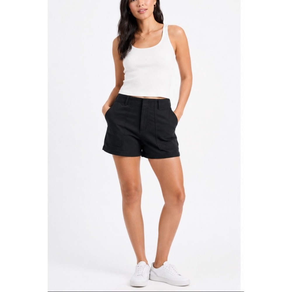 Athleta Brooklyn Utility Shorts Black High Rise Stretch Pockets Size 14